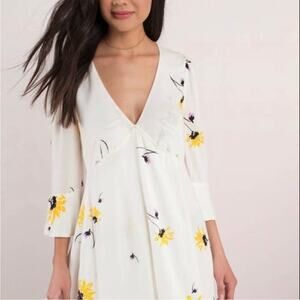 Free People Time on My Side‎ Floral Wrap Mini Dress White Yellow Bell Sleeve XS